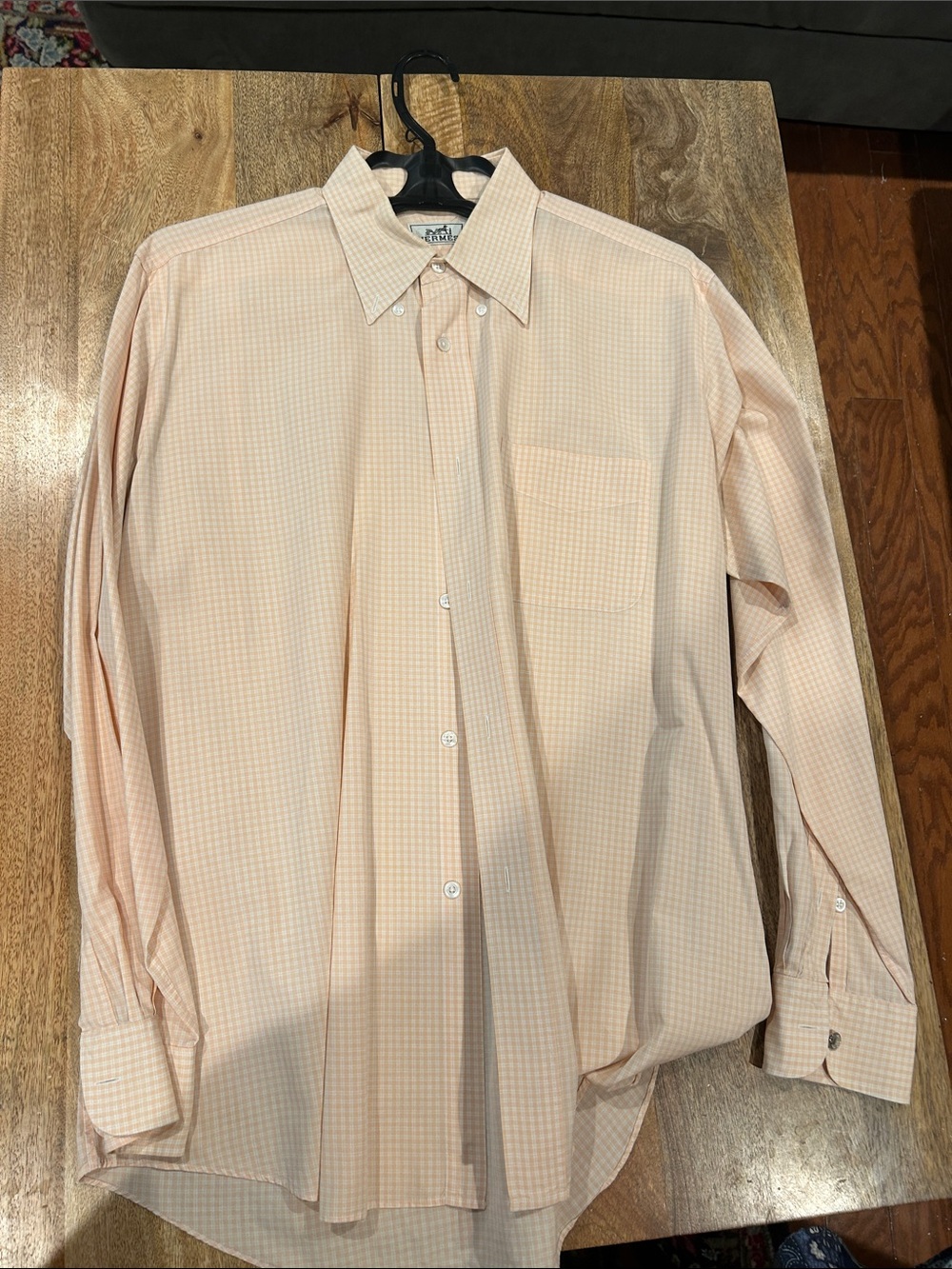 Hermes Light Peach Gingham Long-Sleeve Dress Shirt